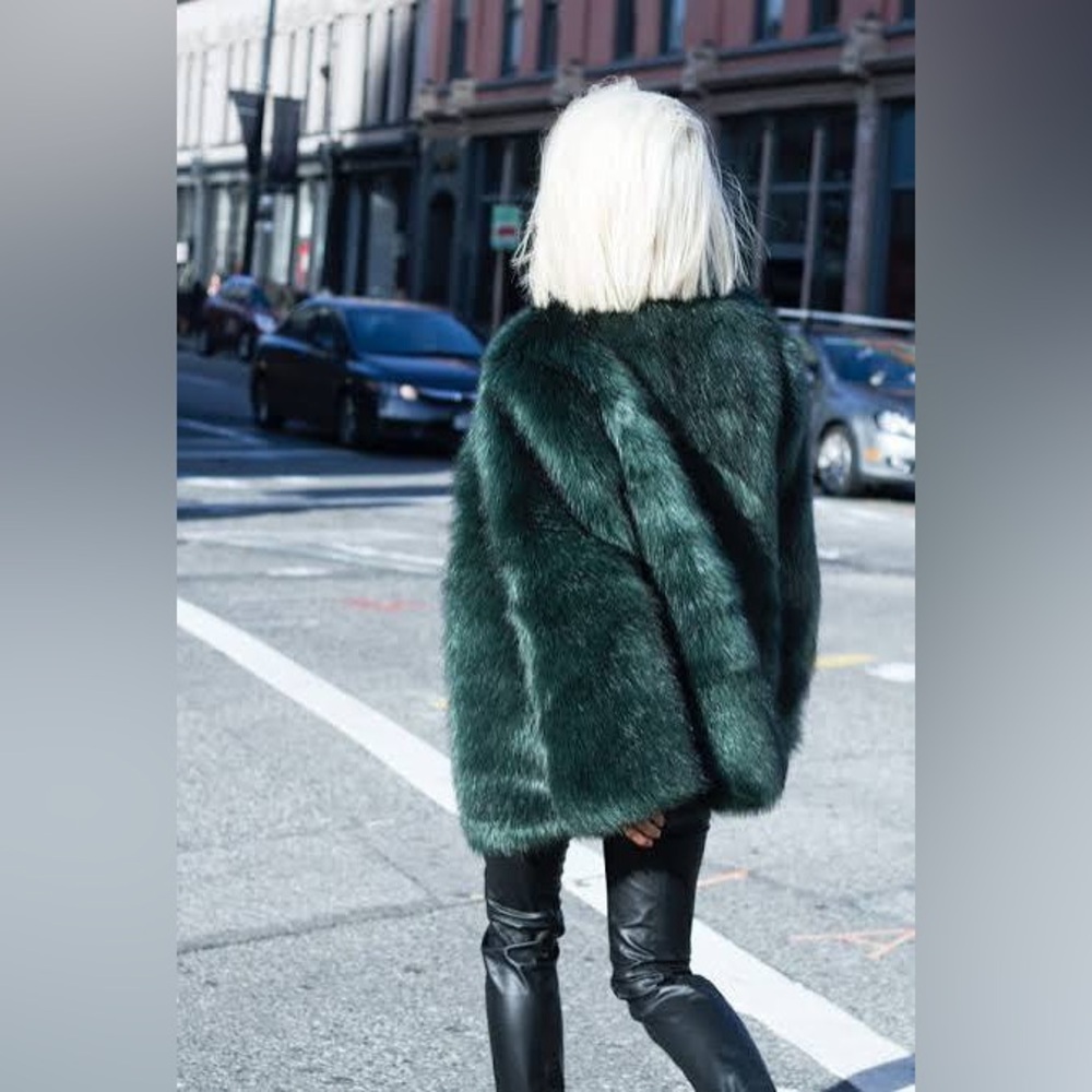 Green faux fur coat